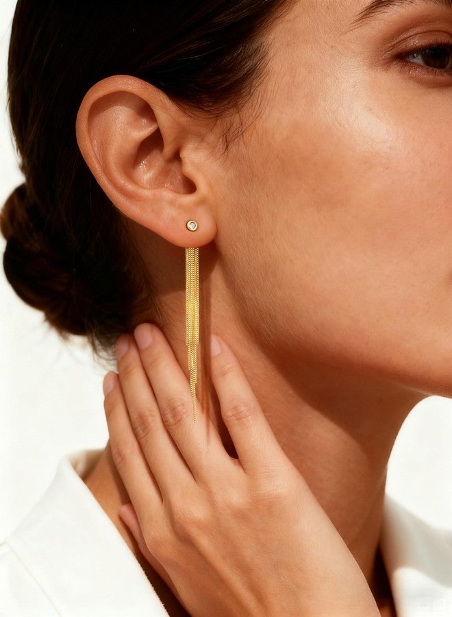 Carffordo Dangle Earrings for Women - Dainty 14K Gold Plated Long Tassel Earrings Trendy Wedding Drop Earring Hypoallergenic Prom jewelry - Image 4